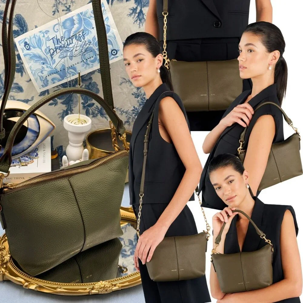 🆕 OROTON 🧿 NWOT Lily Zip Top Leather Crossbody, Olive - Picture 1 of 16